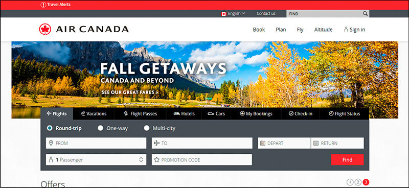 Air Canada Homepage