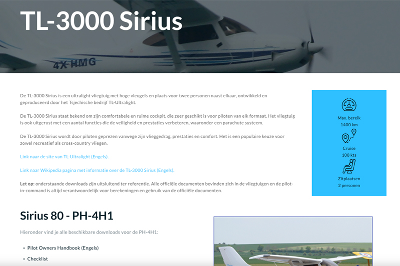 External links and airplane specific downloads for the TL-3000 Sirius